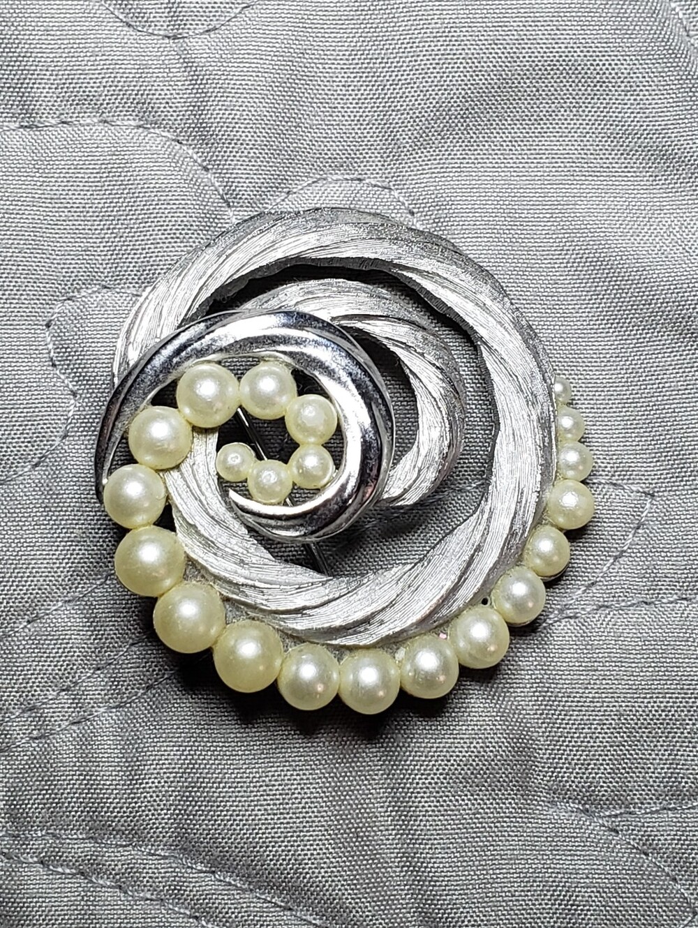 Vintage Trifari Faux Pearl Silver Tone Brooch